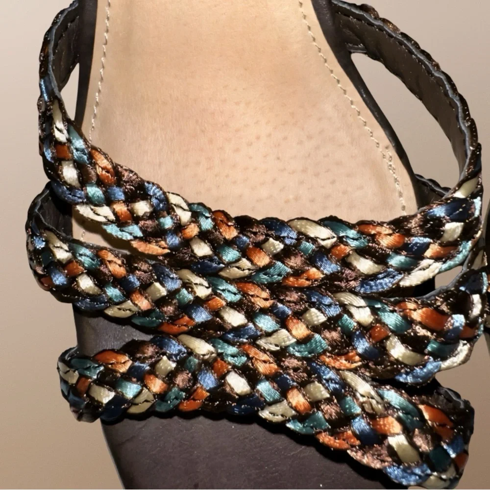 NWOT MIA Braided Strap Wedge Sandals Brown Multi | Size 10M | 4” Heel - Picture 9 of 10